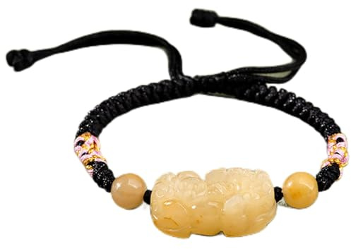 Feng Shui Armband, Feng Shui Armband/Pi Yao Armband Gelbes Jade Steinarmband Rot Schnur Armband Glücks handgefertigtes buddhistisches Armband Schwarzes Kabelarmband einstellbare Frauen, rot (schwarz)