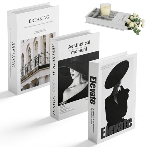 Gykutix 3 Pièces Faux Livres Boîte Livre Décoratif avec Rangement Empilable, Livre Décoration et Livre Décorative Élégants pour Salon, Table Basse, Bureau et Maison