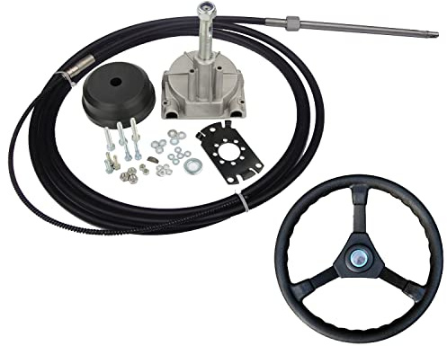 Clynex Sistema de dirección rotativa con turbina for motor marino 10 pies, rueda mecánica cable for barco Timón de cola para navegación en barco
