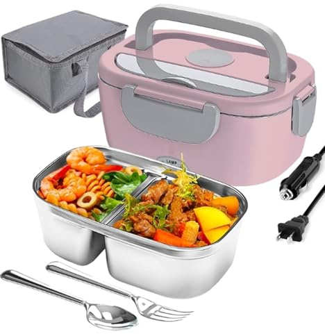 Confozen Boîte Repas Chauffante Électrique, Noir, Plastique/Acier Inoxydable, Pour Voiture/Bureau/Camion, 1,5L, Double Alimentation 12V/220V, 17x10,8x23,8cm
