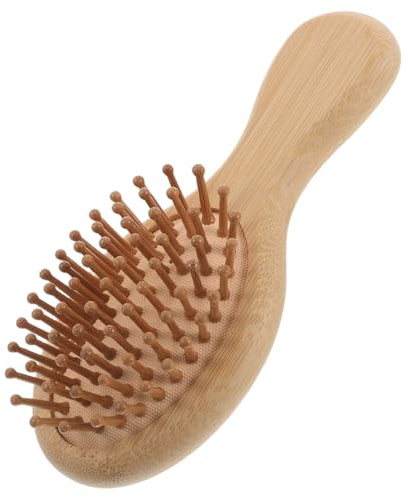 Mini Peigne à Airbag en Bambou, Dents Rondes, Portable | Massage du Cuir Chevelu, Démêlage Léger, Usage Maison et Bureau, Format Voyage, Beige