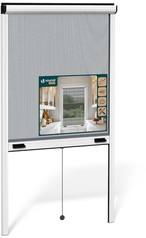 VOUNOT® Insektenschutzrollo Fenster mit Aluminiumrahmen, Fliegengitter Rollo mit Fiberglas Netz, zuschneidbar in Höhe und Breite, einfache Montage, L80 x H130 cm Weiß