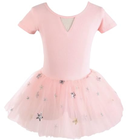 Flickors balettklänning bomullsbalettdräkt kortärmad balettdräkt gymnastikdräkt tutu prestationsklänning,Pink,120