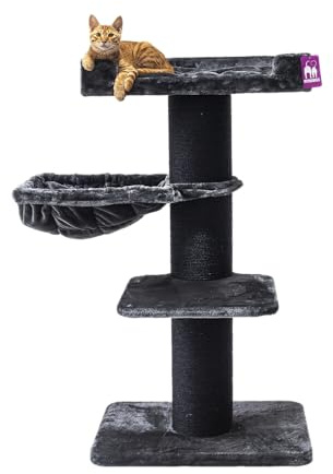 Petrebels Kratzbaum Maine Coon 127 cm hoch, Kratzbaum für Grosse Katzen, mit Liegemulde und Ø 20 cm Dicke Stämme, Farbe Schwarz