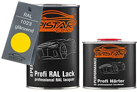 TRISTARcolor RAL 1023 Verkehrsgelb glänzend Lack Dose + Härter 1,5 L | 2K-Set aus Lack + Härter, schnelltrocknend