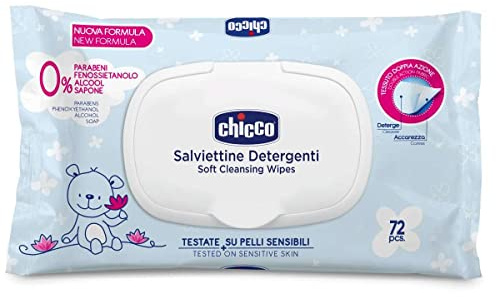 Chicco Soft-Feuchttücher für Babys, Multifunktions Reinigungstücher, 1 Packung mit 72 Desinfektionstüchern, Alkohol- und Parfümfrei, für empfindliche Haut
