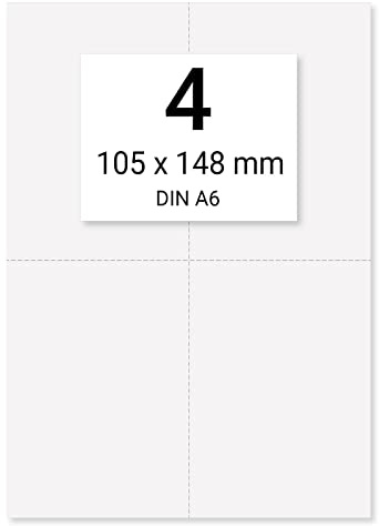 400 x Karteo® Einsteckkarten Einsteckschild Einleger 160g/m² weiß hochwertiges perforiertes Papier 148 x 105 mm (DIN A6) auf 100 Stk. DIN A4 Bögen zum Selbstbedrucken beidseitig