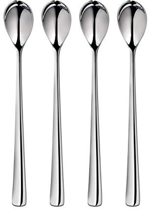 Robert Welch Malvern Bright Long Handled Spoon, Set of 4. Suitable for Latte, jam and ice Cream. Made from Stainless Steel. Dishwasher Safe.