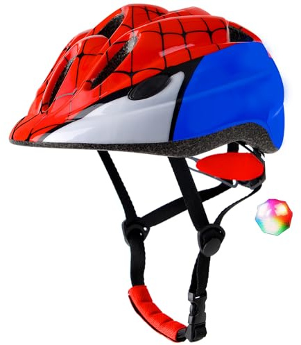 Atphfety Kids Toddler Bike Helmet, Adjustable Boys Girl Helmets from Baby to Children(Age 1-8), Multi Sports for Bicycle Skate with LED Light (Red Spider, S:50 cm - 54cm/19.7-21.2 inch)