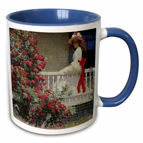 3dRose The Crimson Rambler by Philip Leslie Hale Victorian Lady and Roses 15oz Two-Tone Blue Mug