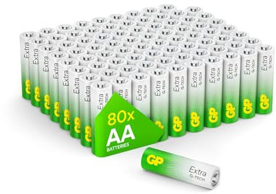 AA Batteries Pack of 80 1.5V / Mignon / LR06 / MN1500/ AM3 by GP Batteries AA Extra Alkaline Batteries ideal for: Toys/Controllers/Torch/Mouse Suitable for everyday use in a variety of devices