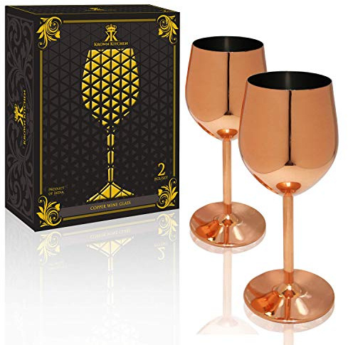 Krown Kitchen Copper Wine Glasses with Stainless Steel Lining. Gift for Family and Wine Connoisseurs