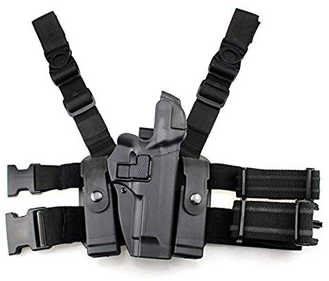 GexguneTactical Leg Holster rechts Hand Paddel Oberschenkel Gürtel Level 3 Lock Duty Pistole Pistole Holster w/Magazin Fackel Beutel