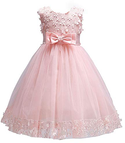 Discoball Girls Princess Dress,Tulle Bow Lace Embroidery Flower Girl Dress,Birthday Party Wedding Bridesmaid First Communion Girls' Dresses for 1-10 Years