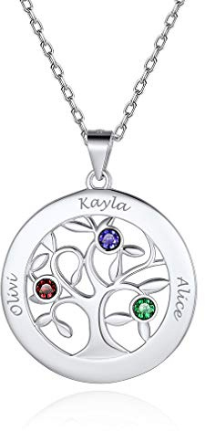 Custom4U Cillier Médaillon Personnalisé 2-7 Prénoms Acier Inoxydable, Pendentif Arbre de Vie Bijoux Gravé pour Femme Homme(Boîte Cadeau)