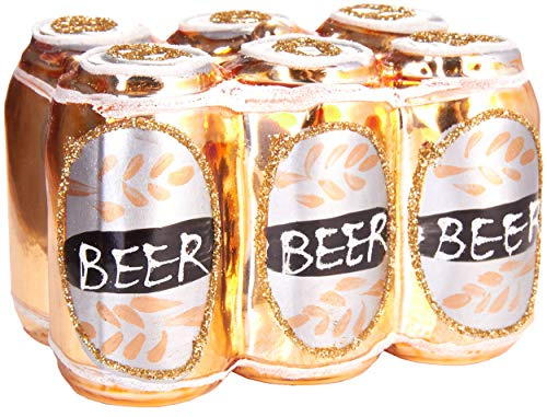 BRUBAKER Dosenbier Six-Pack Gold - Handbemalte Weihnachtskugel aus Glas | Mundgeblasener Christbaumschmuck Figuren lustig Deko Anhänger Baumkugel - 8 cm