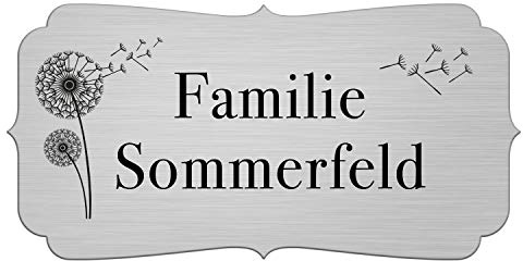 Briefkastenschild selbstklebend Klingelschild Namensschild Pusteblume | Schild mit Namensgravur, witterungs- und UV-beständig, Premium Lasergravur, hochwertig, personalisiert