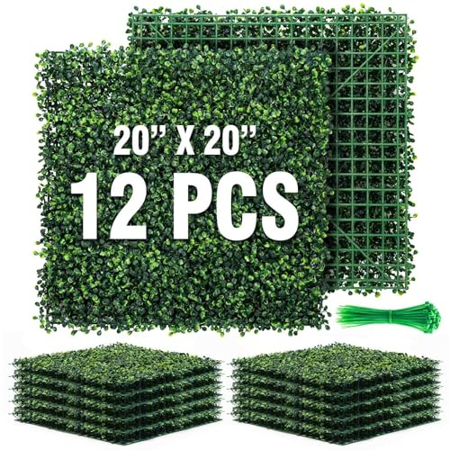 KASZOO 12 Stück 50.8x50.8 cm künstliche Buchsbaum-Gras-Hintergrundplatten Formschnitt-Hecke, UV-geschützt, Sichtschutz, Heckenschutz, Buchsbaum, Kunstbuchsbaum für draußen, Hinterhof, grüne Wände