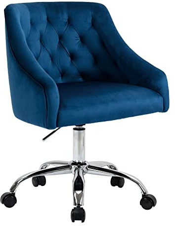 WOEOA Bürostuhl Samt,Schreibtischstuhl Mädchen,Rollen Computerstuhl,Frauen Drehstuhl,Höhenverstellbar,für Schminktisch,Studie,Büro,Schlafzimmer,Bis 135 kg Belastbar（blau）