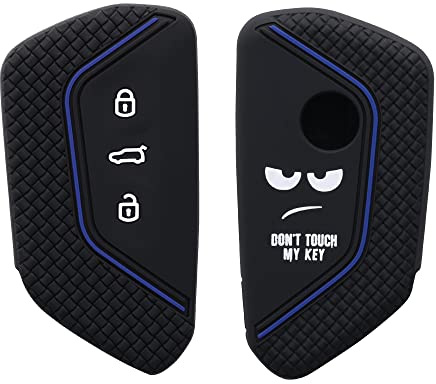 kwmobile Autoschlüssel Hülle kompatibel mit VW Golf 8 3-Tasten Autoschlüssel Hülle - Schlüsselhülle Don't Touch My Key Weiß Schwarz Blau