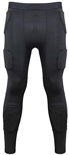 Men’s Padded Compression Pants Athletic Leggings Protective Tight with 7 Pad Football Grigle Hip Thigh Knee Protector M Black