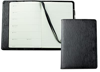 DELMON VARONE - Personalisierbares Kalenderbuch 2027 DIN A5 Manhattan Leder schwarz - Organizer Terminkalender (1 Woche 1 Seite) - Buch-Kalender im Ledereinband - Notizbuch Planer Stiftschlaufe