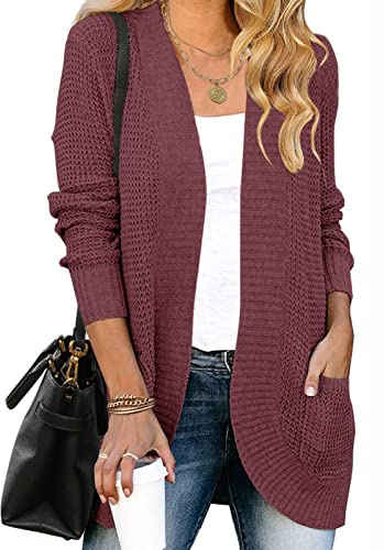 MEROKEETY Womens Long Sleeve Cardigan Sweaters Fall Winter Chunky Cozy Knit Draped Open Front Outwear Outfits, Mauve, XXL