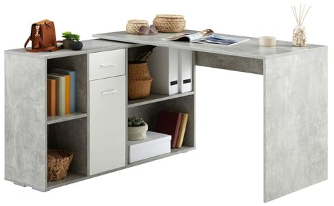 CARO-Möbel Eckschreibtisch Diego mit Regal, moderner Bürotisch für das Homeoffice, Computertisch in Trendiger Betonoptik