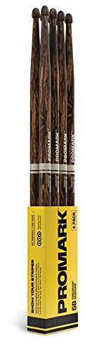 ProMark Schlagzeug Sticks - Rebound 5B Drum Sticks - FireGrain - Keine übermäßige Vibration - Lackierung, Eichel-Tipp, Hickoryholz - Drum Sticks Set of 4 Paare