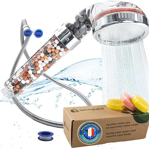 Aecodune Soffione Doccia Anticalcare Grande Vitamina C - Doccino per Doccia con Tubo Doccia - Purezza e Bellezza - Filtro Doccia Anticalcare con Essenze - Riduce il 99% di Fluoro, Cloro e Altro