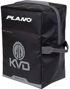 PLANO KVD Wormfile Signature Series 3600 Speedbag, schwarzes TPE-beschichtetes Gewebe mit roter Innenseite und Akzenten, hochwertige weiche Angeltasche, Ausrüstungsaufbewahrung für Köder und Köder