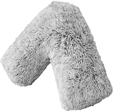 LSC Orthopedic V Pillow Soft & Fluffy Sherpa Teddy HUG & SNUG Fleece Pillows to Support Head, Neck and Back V-Shaped Nursing Pillow with Non-Allergenic Pillowcase (LIGHT GREY, 70 X 35 CM)