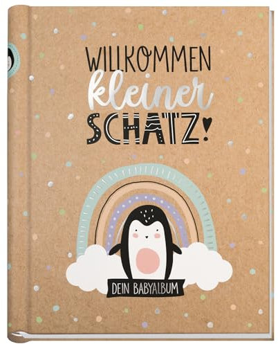 Häfft® Babyalbum Happy Pingu Baby-Tagebuch für Schwangerschaft und das erste Jahr - Erinnerungsalbum zur Geburt - Willkommen kleiner Schatz - nachhaltig & klimafreundlich