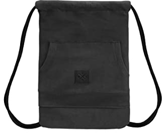 Manufaktur13 Hoodie Sports Bag - Gym Bag mit Pullover Bauchtasche, Turnbeutel (Eingriff), Sportbeutel, Rucksack Beutel in Sweater Optik mit Reißverschlussfach (M13) (BLACK OUT)