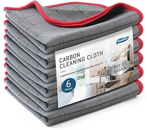 Ekedalen Carbon Microfiber Cleaning Cloth, Glass Window Mirror Cloth for Streak Free Lint Free Magic Shiny Polishing Buffing, Dish Cloth for Washing Drying Home Kitchen Car Bathroom, 400 GSM Tea Towel