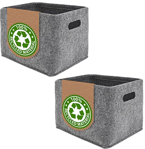 DuneDesign 2er Set: Recycling Filz Aufbewahrungsbox - 32x26x23 Filzkorb Organizer - Aufbewahrungskorb Faltbar - Regaleinsatz Korb - Ordnungsbox für Regale - Kinderzimmer Aufbewahrung - Filzbox Grau