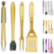 Kyraton Gold Grillbesteck Set 4TLG Kit, Grill Zubehör Set, Titan Gold Beschichtung Edelstahl mit Bakelit Griff Hitzebeständig und Keine Schmelze, Ideal für Outdoor BBQ, Teppanyaki, Camping
