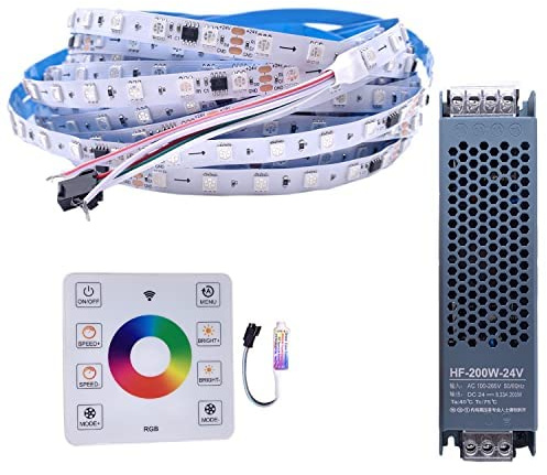 DC24V 10M WS2811 Pferderennen LED Streifen 5050 60Led/m Fließendes Wasser Fließendes Licht mit Wireless Controller RGB Traumfarbe (10M Strip+Steuerung+Strom)
