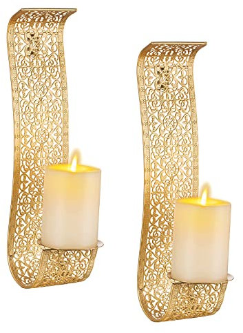 Sziqiqi Vintage Wandkerzenhalter Gold Wand Kerzenleuchter Metall Wanddeko Hängende Elegante Kerzenhalter für Die Wand Wohnzimmer Badezimmerwände