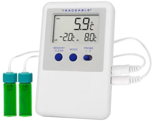 Cole-Parmer Traceable Ultra™ Refrigerator/Freezer Thermometer with Calibration; 2 Vaccine Bottle Probes