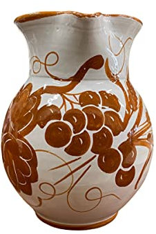 Amarcord La Romagna Jarra de cerámica hecha y pintada a mano con mango con dibujos romagnoli óxido capacidad 1,5 litros