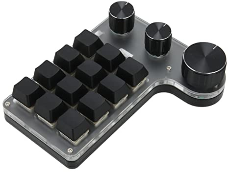 Vikye Mini Macro Mechanical Gaming Keyboard,12 Keys 3 Knobs One Handed Bluetooth USB PC Keypad,Programmable Shortcut Custom Function, Dual Mode Connection for Office Gaming