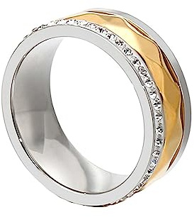 Daesar Damen Ringe Edelstahl Schwarz Silber, Hochzeit Ring Frauen Bicolor 8MM mit Zirkonia Ring Personalisiert für Frauen Große 52-62
