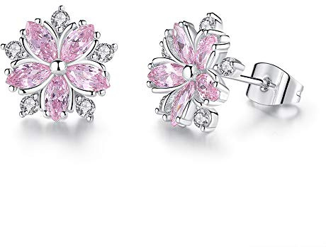 Boucles d'oreilles en forme de fleur de cerisier rose pour femmes et filles délicates, cristal strass minuscule, fleur cartilage tragus clous piercing