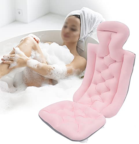 Badewannenkissen Badekissen Nacken und Rückenkissen Faltbar Ganzkörper Badematte Kissenmatte Mit 10 Anti-Rutsch Saugnäpfen Atmungsaktives BadzubehöR für Badewannen und Home Spa (Rosa)