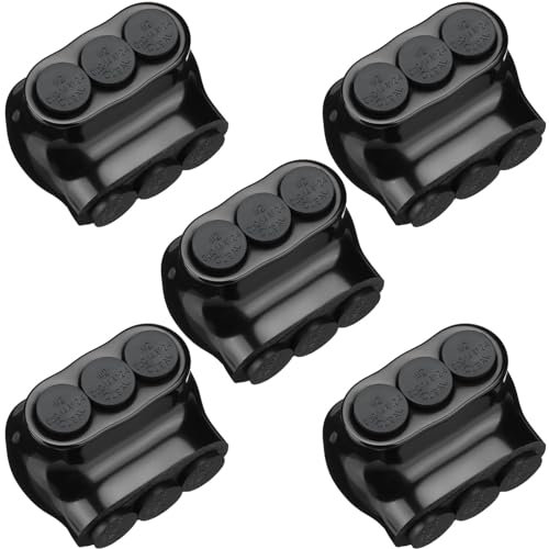 Kanayu 5 Pcs Black Insulated Multi Cable Connector, 3 Ports Electric Wire Connectors and Soldering Lugs, Single Side Entry Cable Splicers, with Oxide Inhibitor (2-14 Wire Range,1.98 x 1.30)