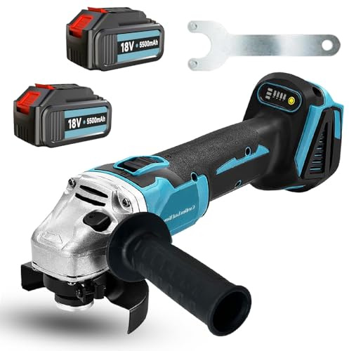 TEETOK 18V Cordless Angle Grinder Brushless, with 6.0Ah Li-ion Batteries and Fast Charger, 115mm Side Disc Grinder 11000RPM Tool, Anti-Vibration & 2 Position Handle, for Cutting, Polishing, Grinding