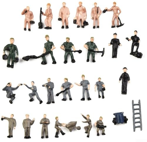 Maßstab 1:87 HO Eisenbahn-Modellarbeiter, gut bemalte Figuren mit Eimer und Leiter, Miniatur, 2 cm hohe Personen (50 Stück)