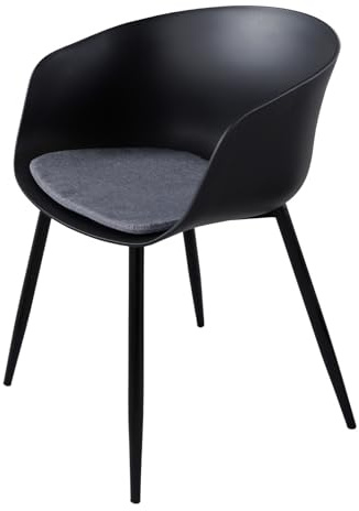 Stuhl DESIGNO - 60cm - schwarz - Kunststoff Stahl-Beine Armlehne Outdoor | hoher Komfort, pflegeleicht, langlebig, stabil, Kissen inklusive, Wetterfest, Design, Eyecatcher