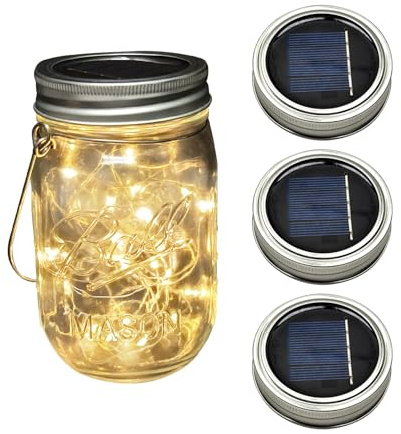 3er Pack Solar Mason Jar Light Deckel - Solar LED Laterne, 3m 30 LED Lampen, Silber, für Garten Party & Hochzeit